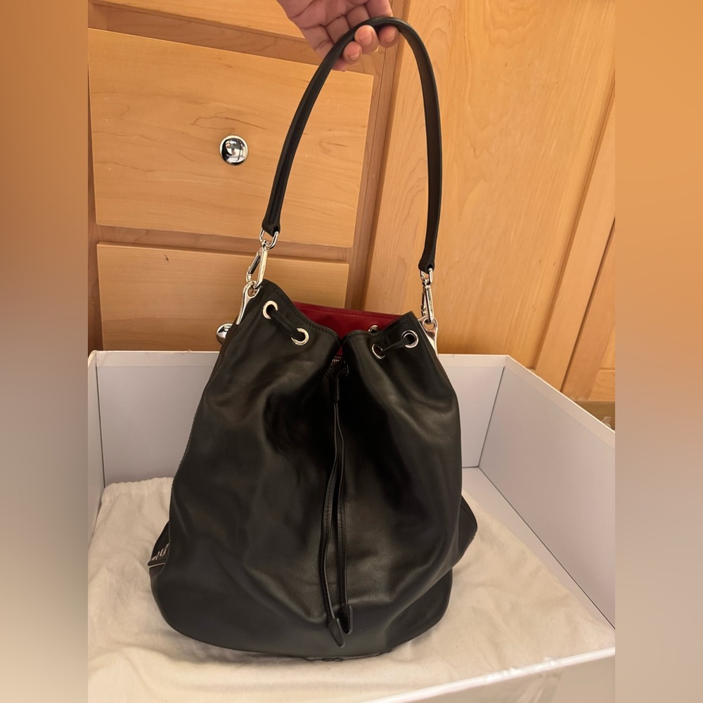 Prada Black Leather Hobo Bag with Red Interior